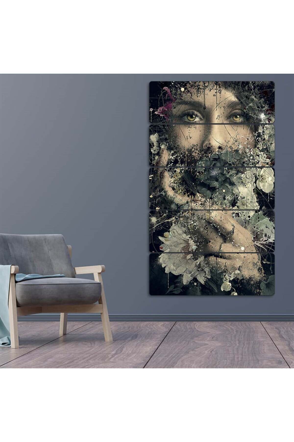 Kadın, Çiçek Sanatı - 5 Parçalı Tablo
