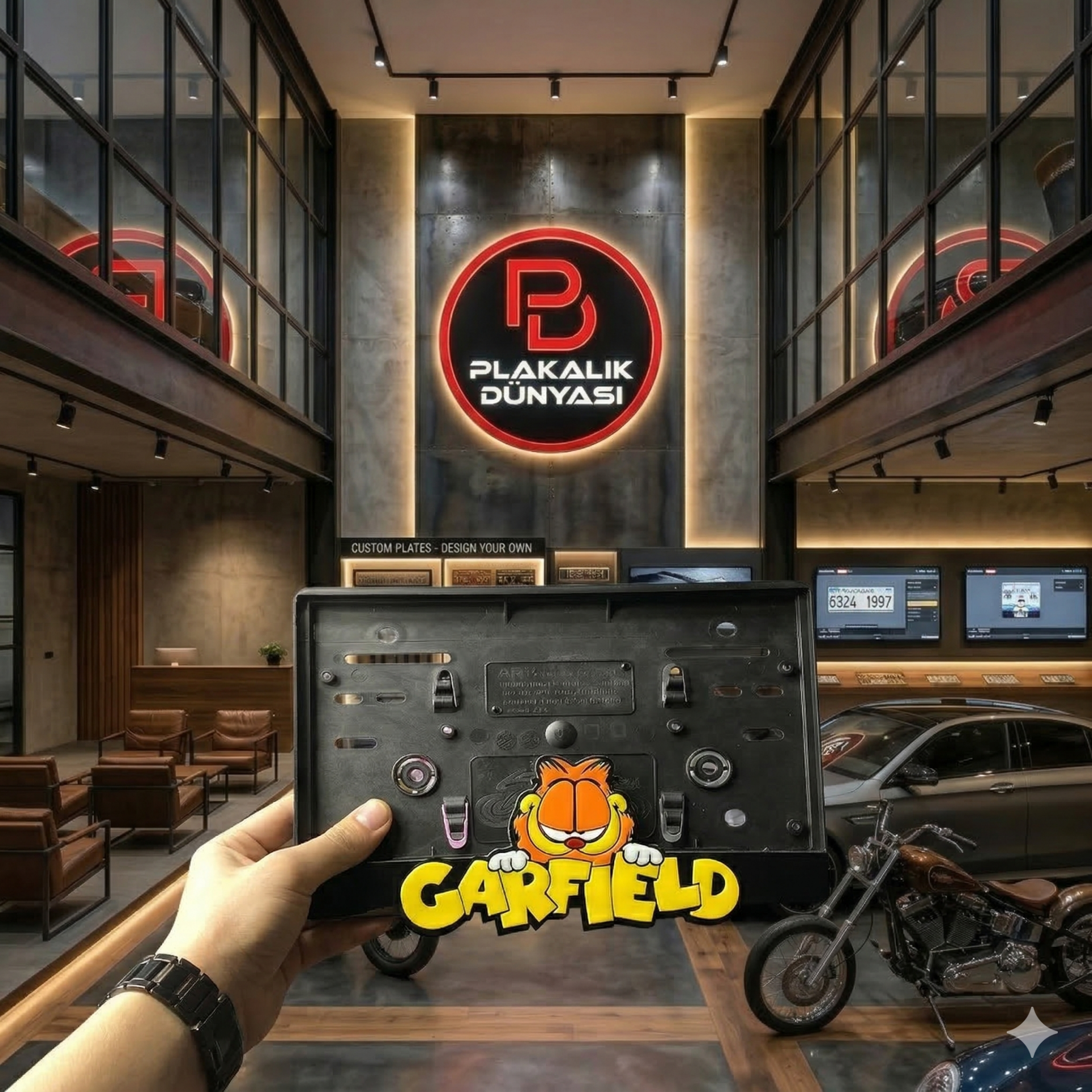 Garfield 3D Motor Plakalık Pleksi Takmatik Lazer Kesim,garfield plakalık, motor plakalık