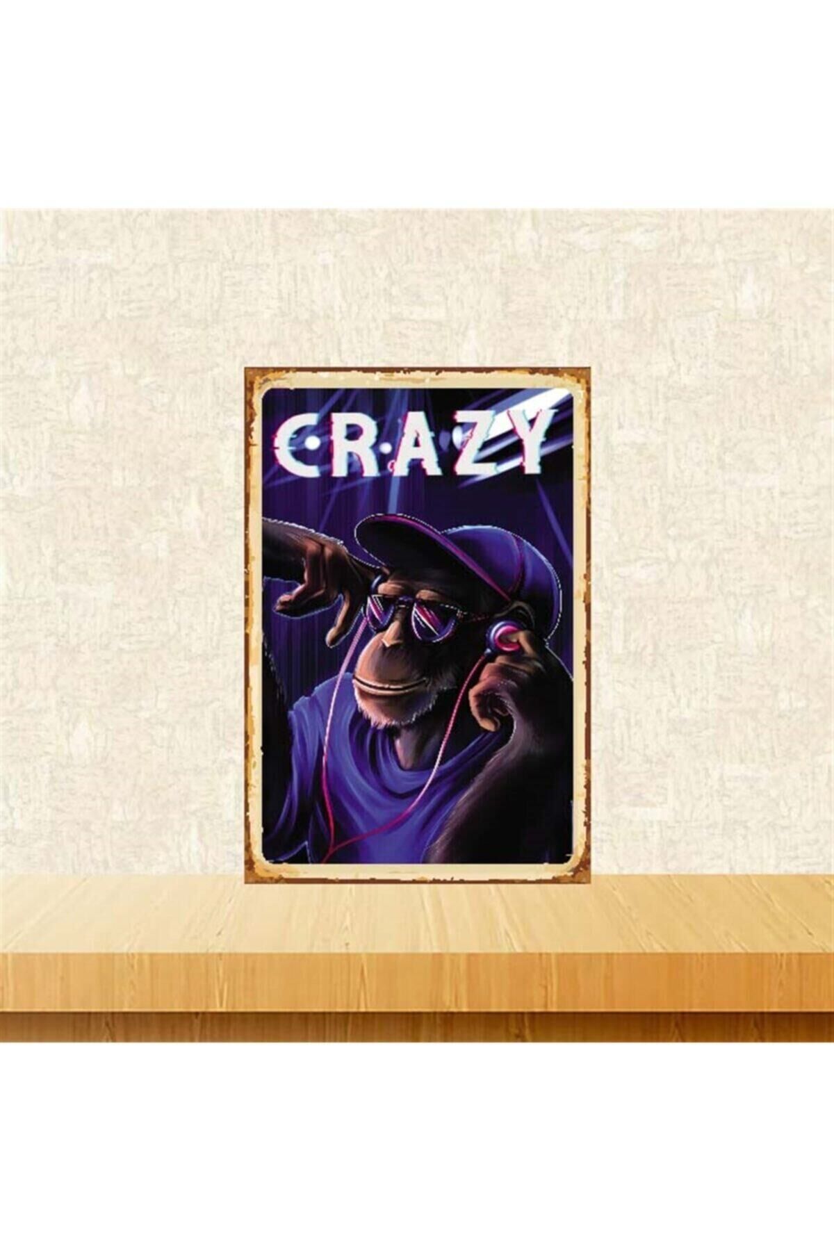 Crazy Maymun Tasarımlı 20-30 cm Retro Ahşap Poster