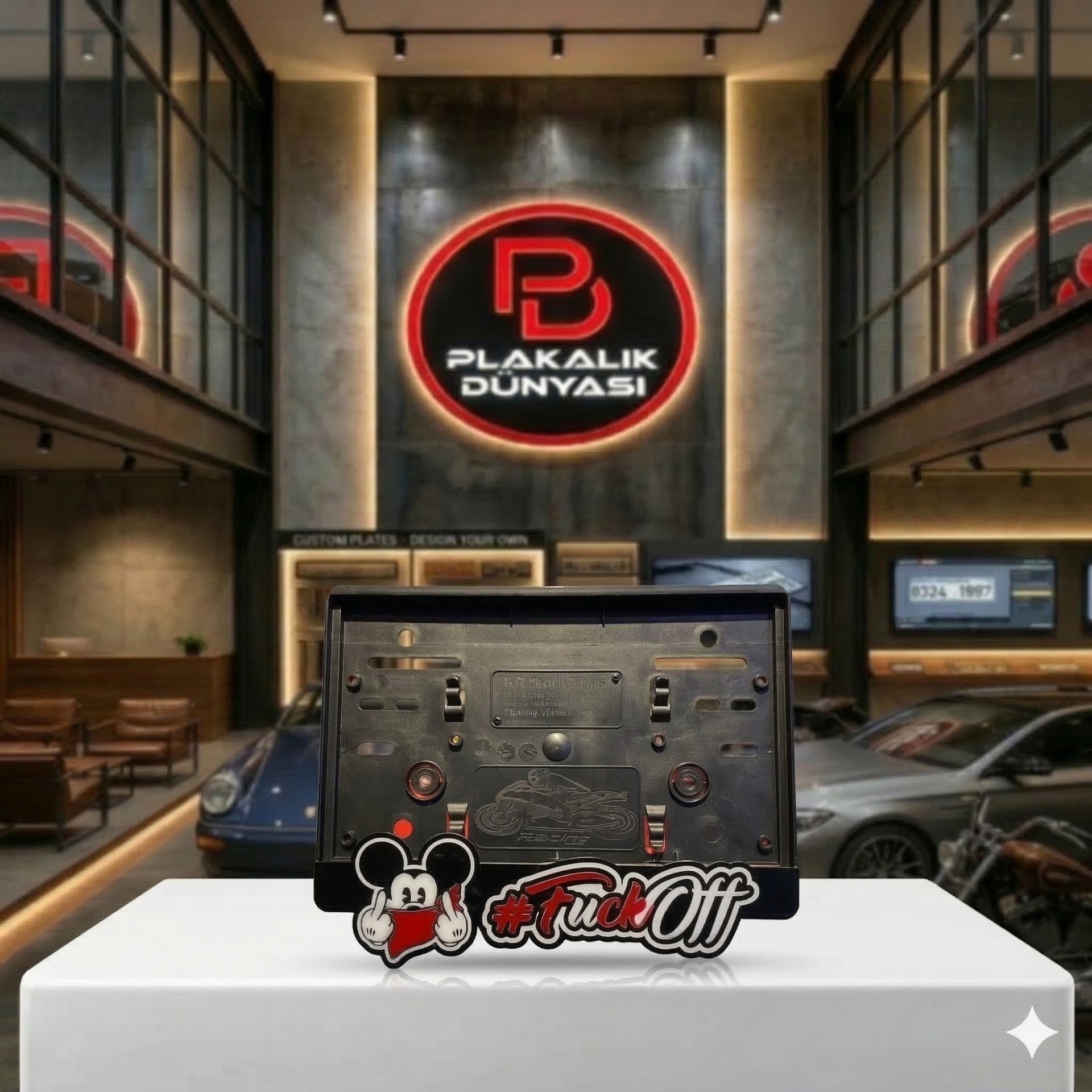 Mickey Mouse Tasarımlı Motor Plakalık 3D Pleksi Takmatik