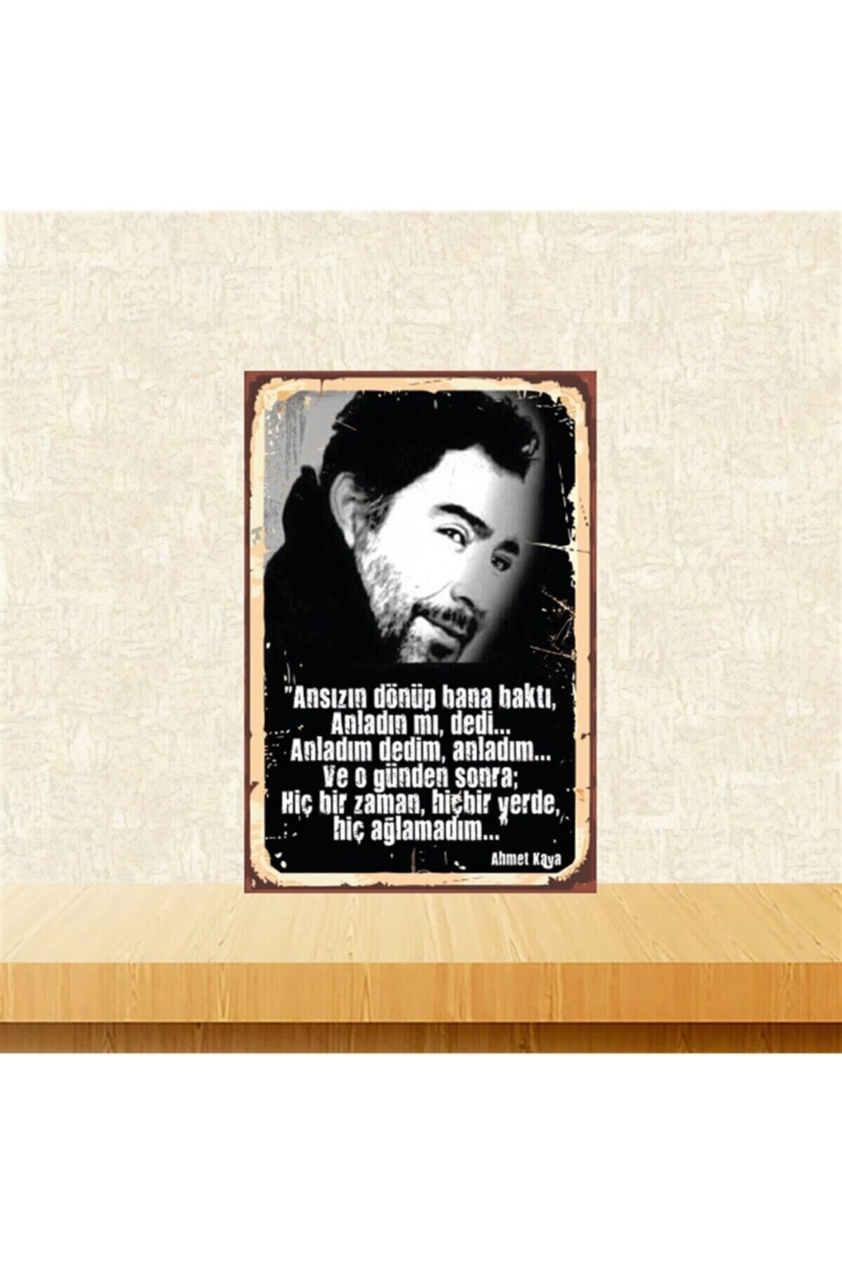 Ahmet Kaya Ansızın Dönüp Bana Baktı 20-30 Cm Retro Ahşap Tablo Tkfx4864