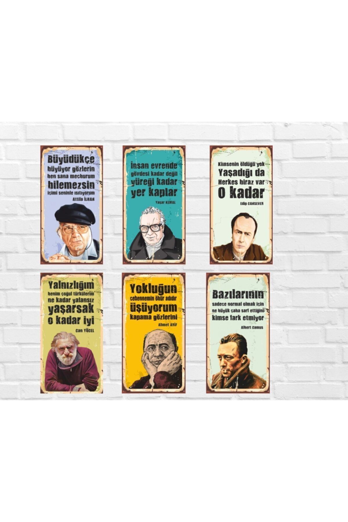 Edebiyat Şair Set 6 Lı Mini Retro Ahşap Poster, Tablo