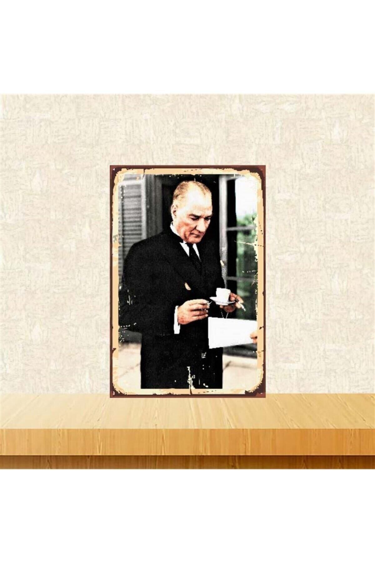 Mustafa Kemal Atatürk 20-30 Cm Retro Ahşap Poster Tkfx3649