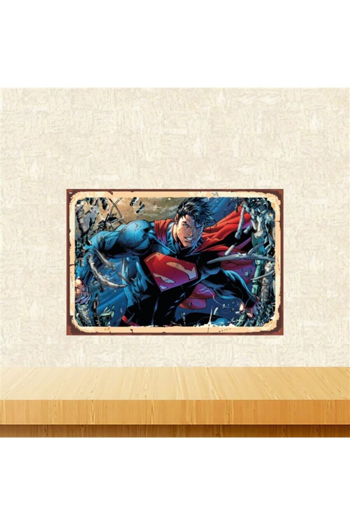 Superman Tasarımlı Retro Ahşap Tablo 20-30 cm Tkfx5614
