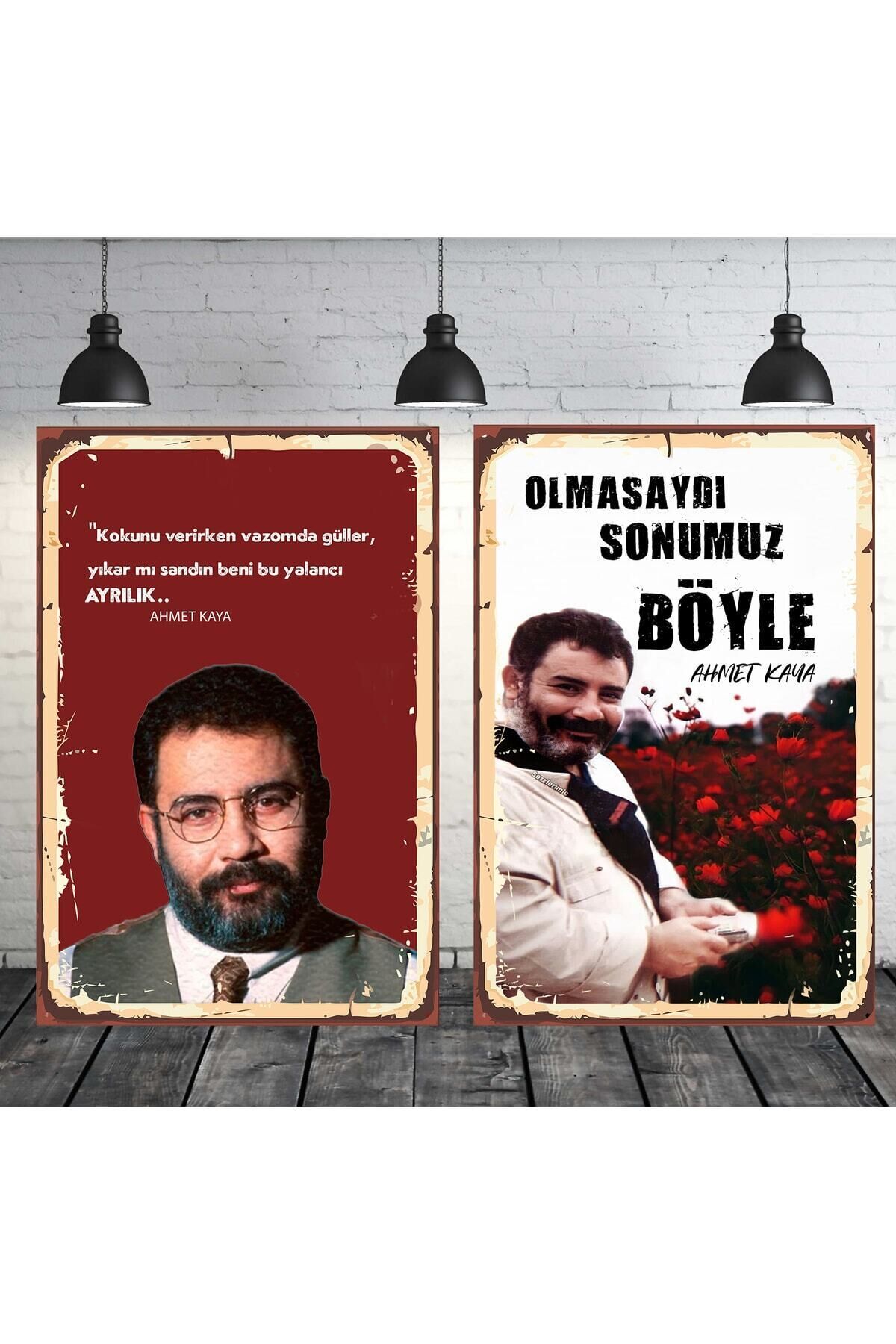 Ahmet Kaya Olmasaydı Sonumuz Böyle Seti 2 Adet 20x30 Cm Retro Ahşap Tablo