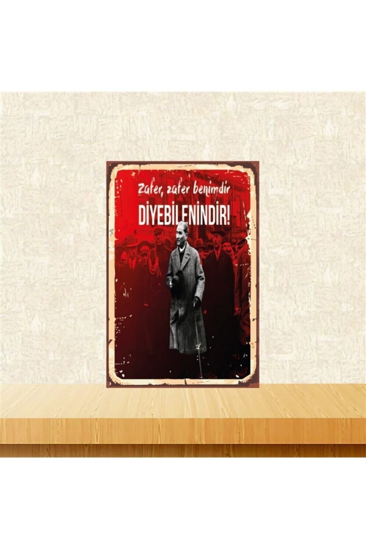 Mustafa Kemal Atatürk Zafer Benimdir 20-30 Cm Retro Ahşap Tablo Tkfx4545