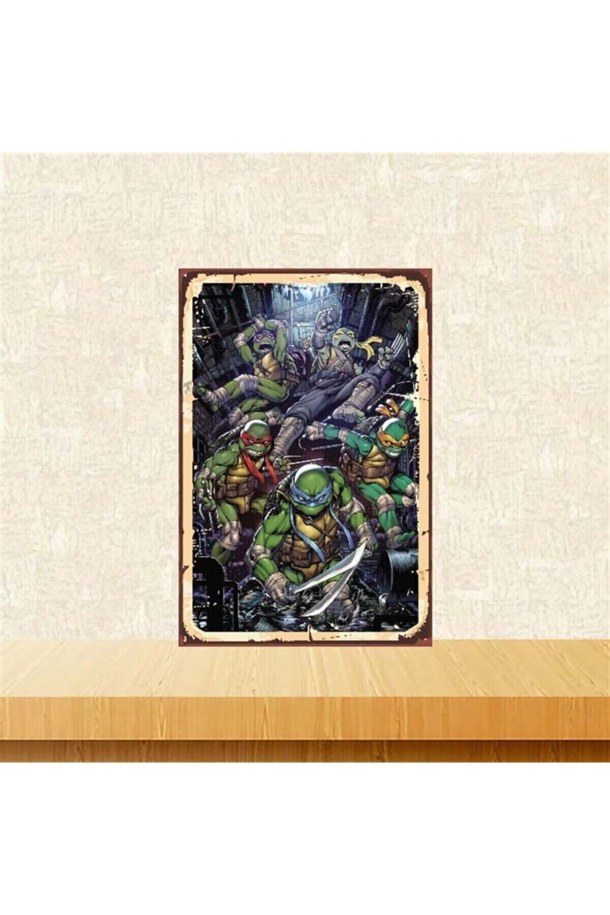 Ninja Kaplumbağalar2 Tasarımlı 20-30 Cm Retro Ahşap Poster