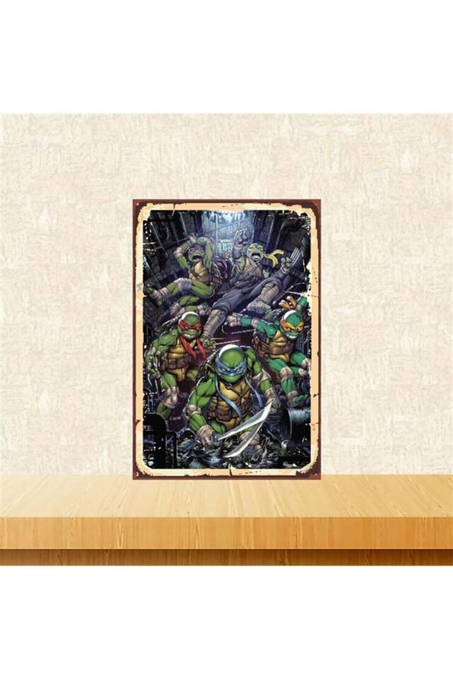 Ninja Kaplumbağalar2 Tasarımlı 20-30 Cm Retro Ahşap Poster