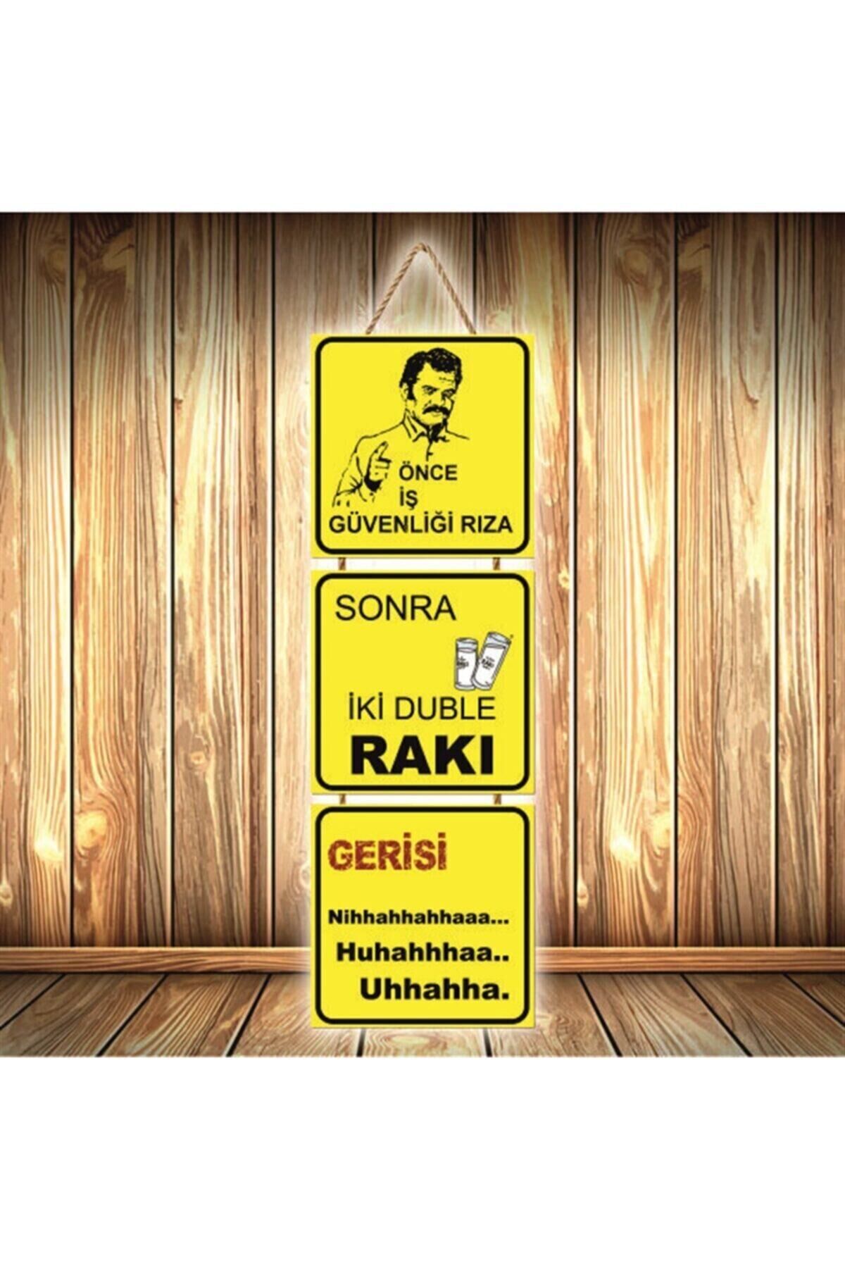 Önce Iş Güvenliği Rıza Tasarımlı Üçlü Retro Ahşap Poster Ü464