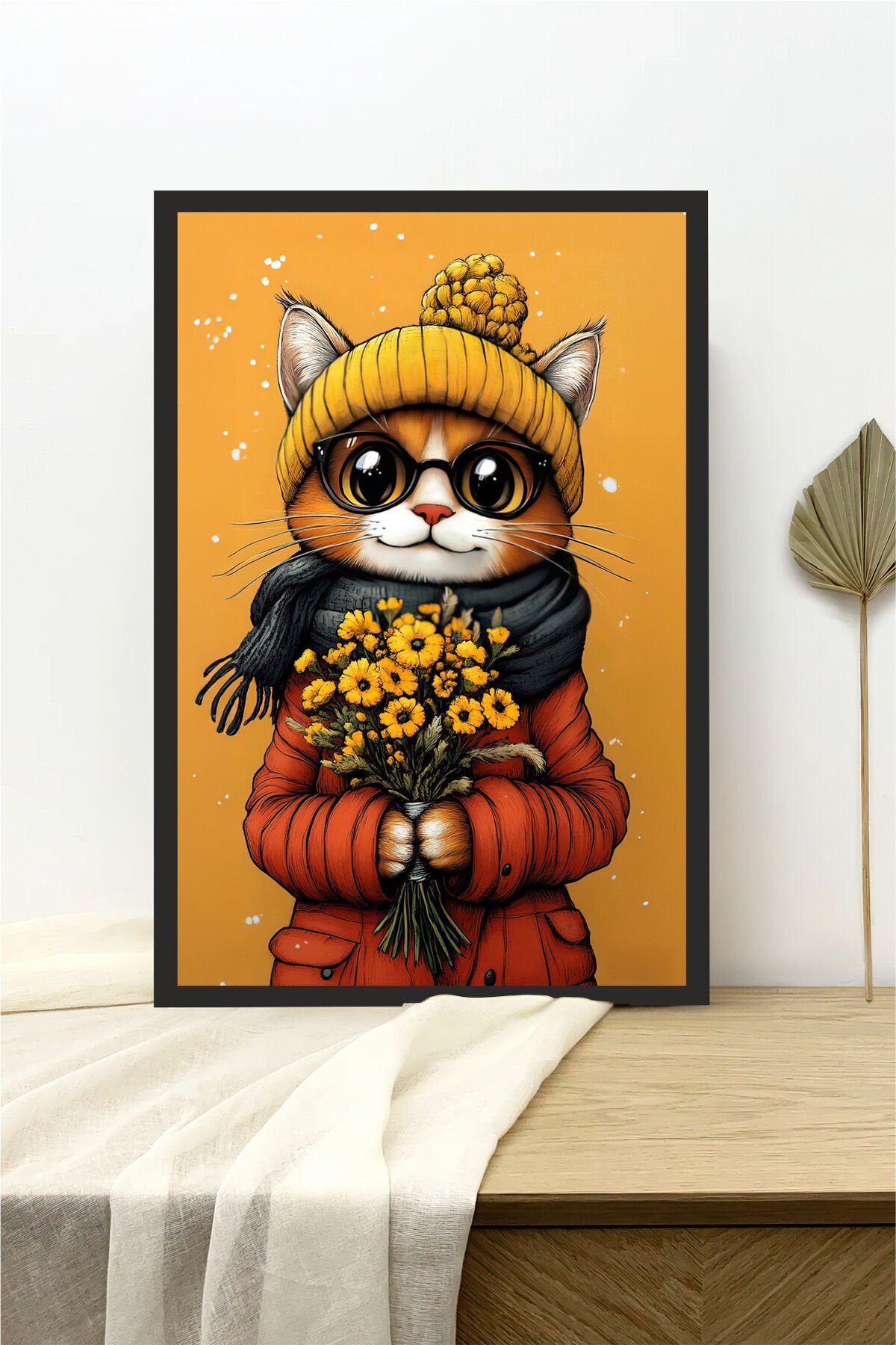 Kedi tasarımlı Çerçeve Görünümlü Mdf Tablo