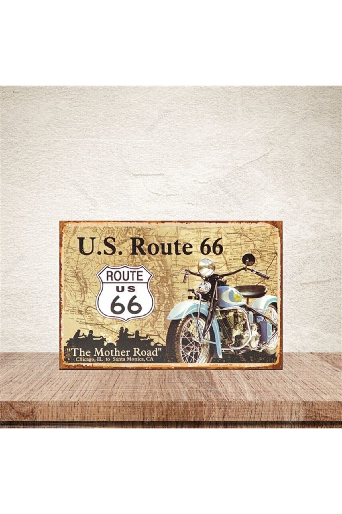 U.s. Route 66 20-30 Cm Retro Ahşap Poster