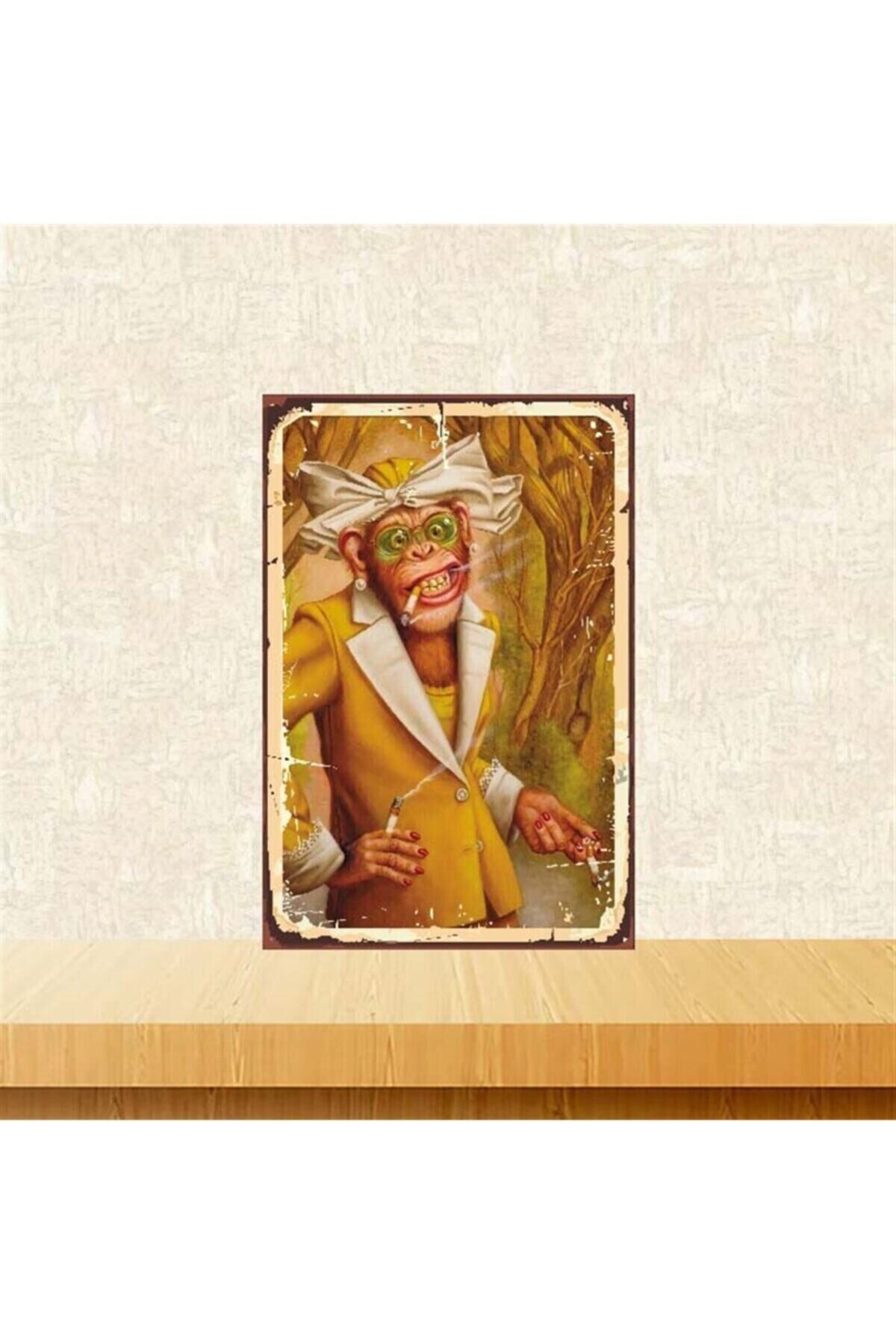 Kadın Maymun Tasarımlı 20-30 cm Retro Ahşap Tablo