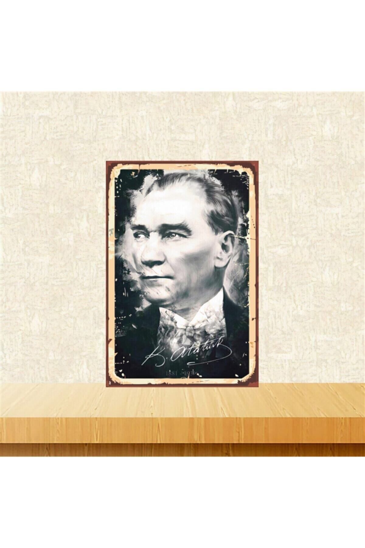 Kemal Atatürk 20-30 Cm Retro Ahşap Tablo Tkfx4750