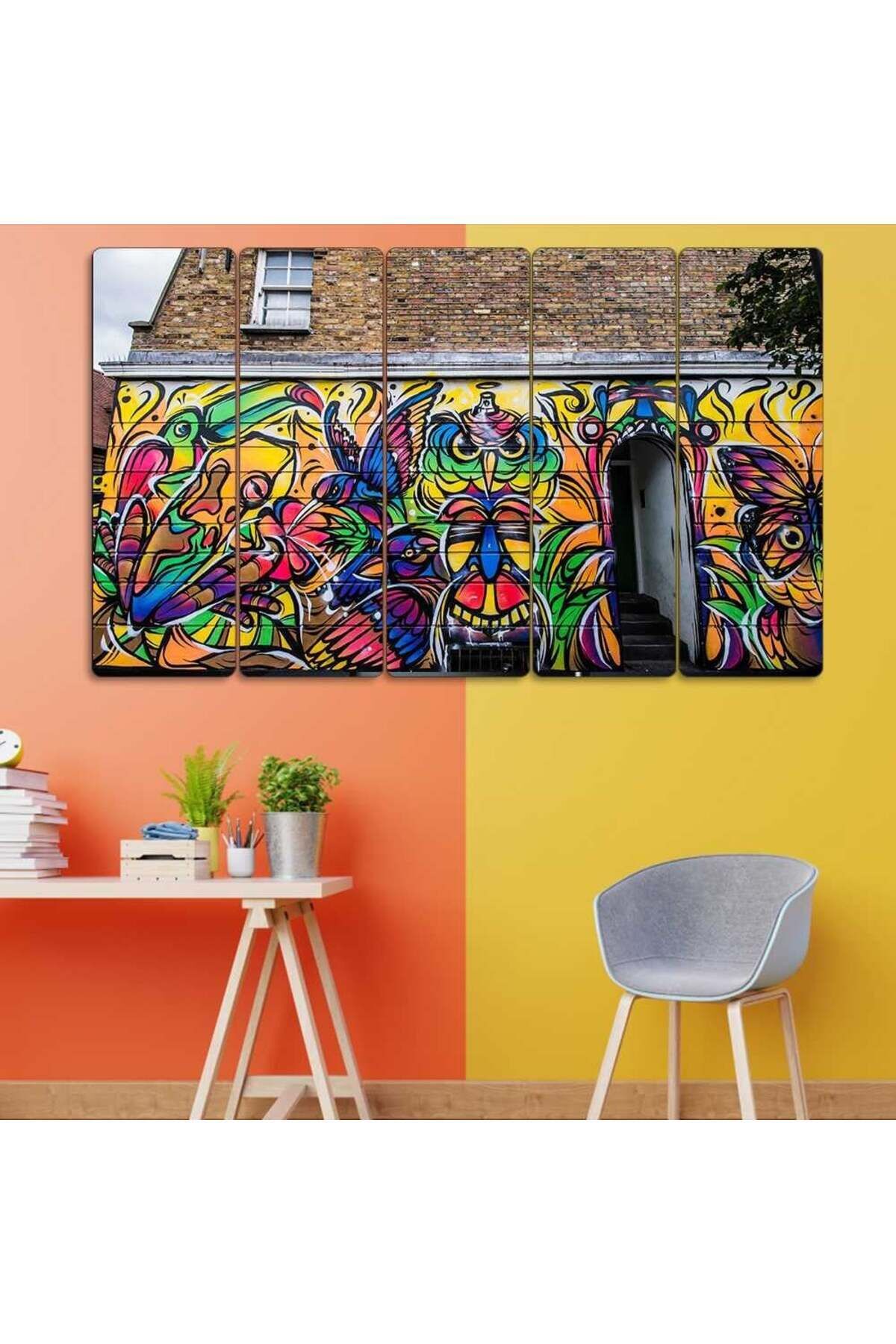 Graffiti Marjinal Hayvanlar, Kuşlar, Tropikal - 5 Parçalı Tablo