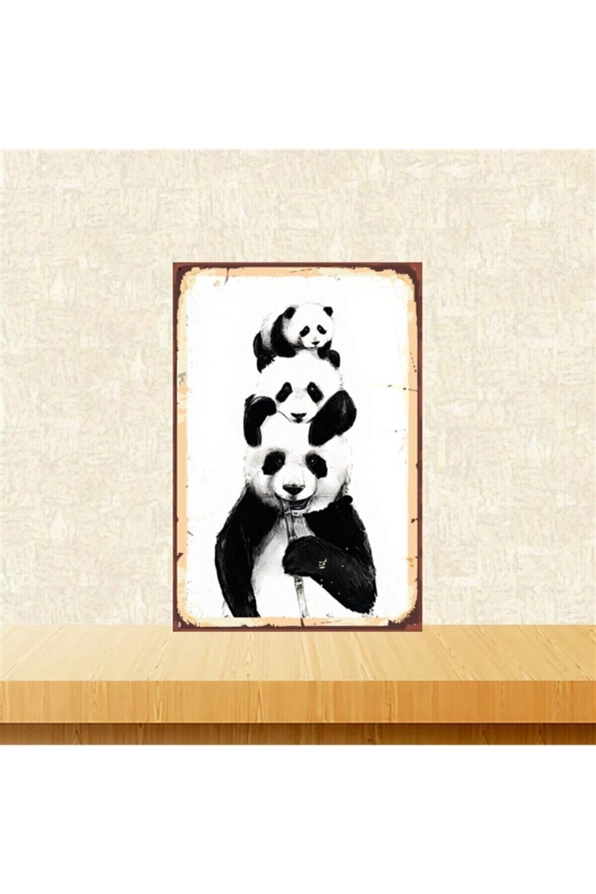 Panda Tasarımlı 20-30 Cm Retro Ahşap Tablo Tkfx4627