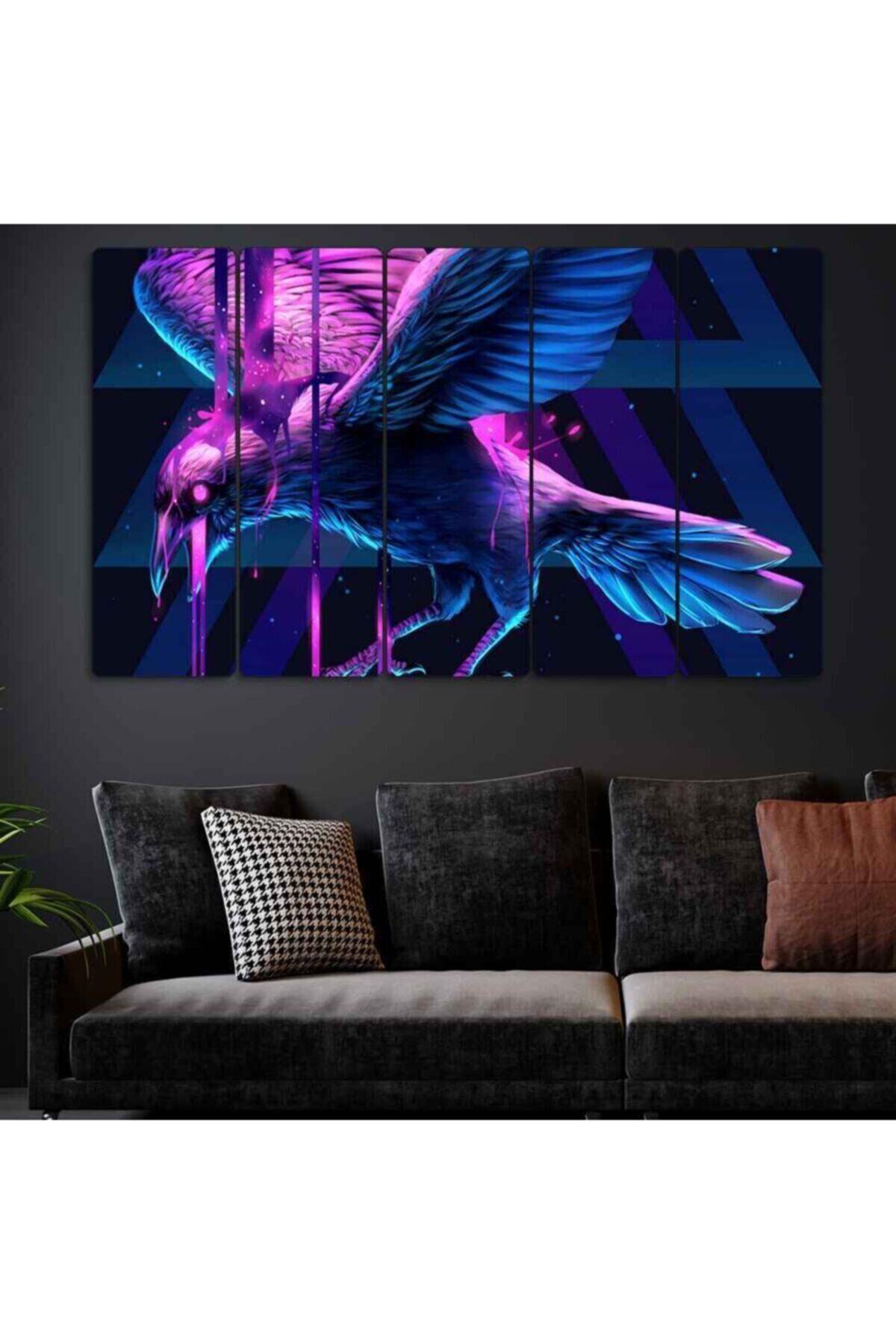 Neon Karga - 5 Parçalı Tablo