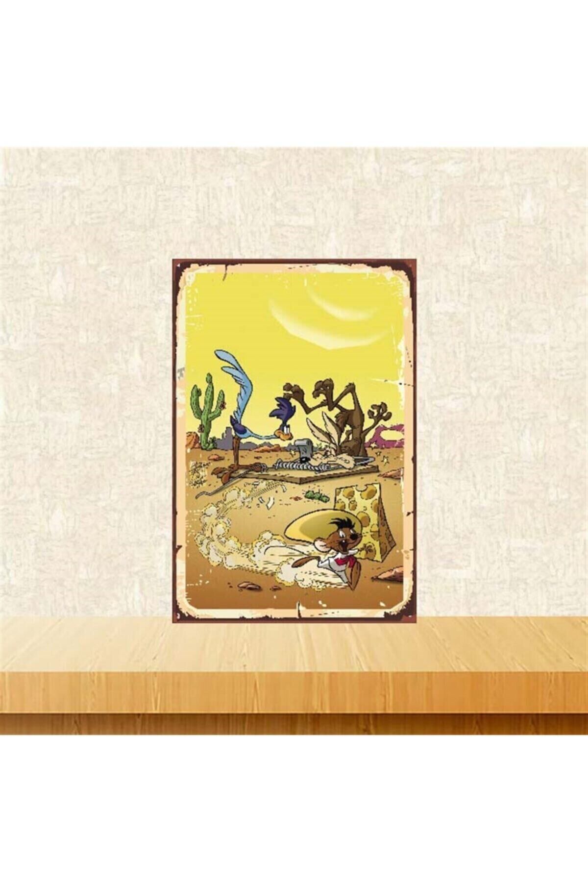 Road Runner Tasarımlı Retro Ahşap Poster