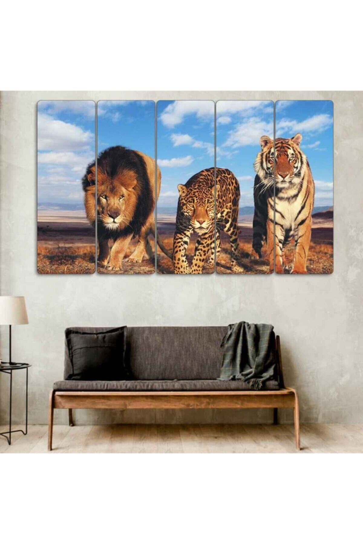 Aslan Kaplan Jaguar 5 Parçalı Tablo