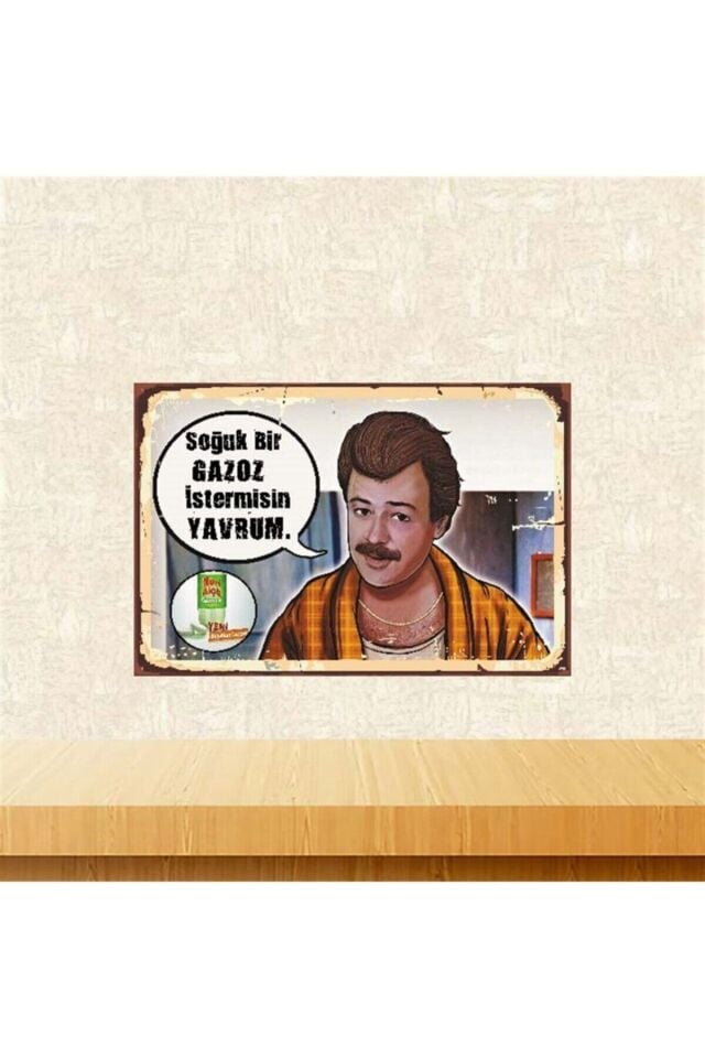 Ahşap Gazoz İstermisin Nuri Alço 20-30 cm Retro Poster Tkfx4071