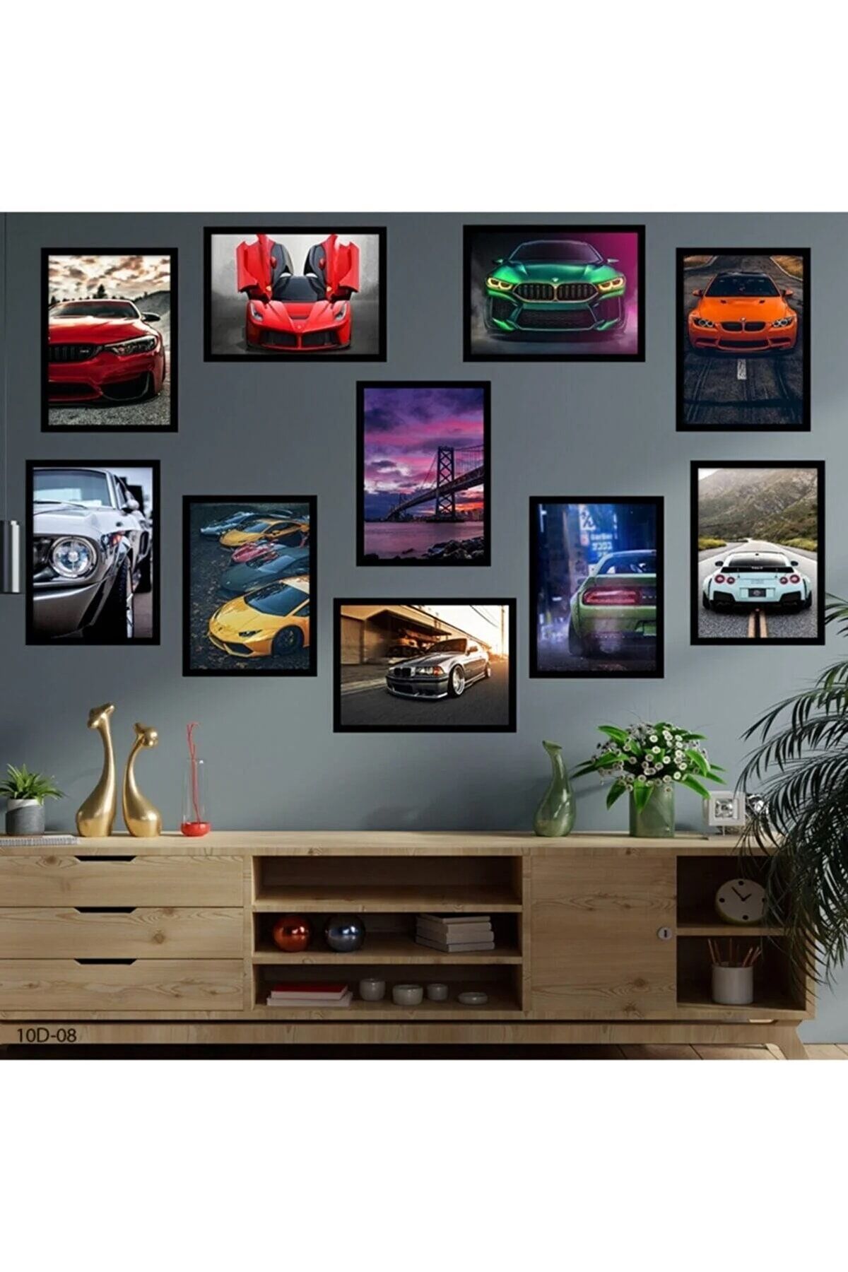 optimumdesign Araba Tema Çerçeve Görünümlü 10 Parça Duvar Tablo Seti