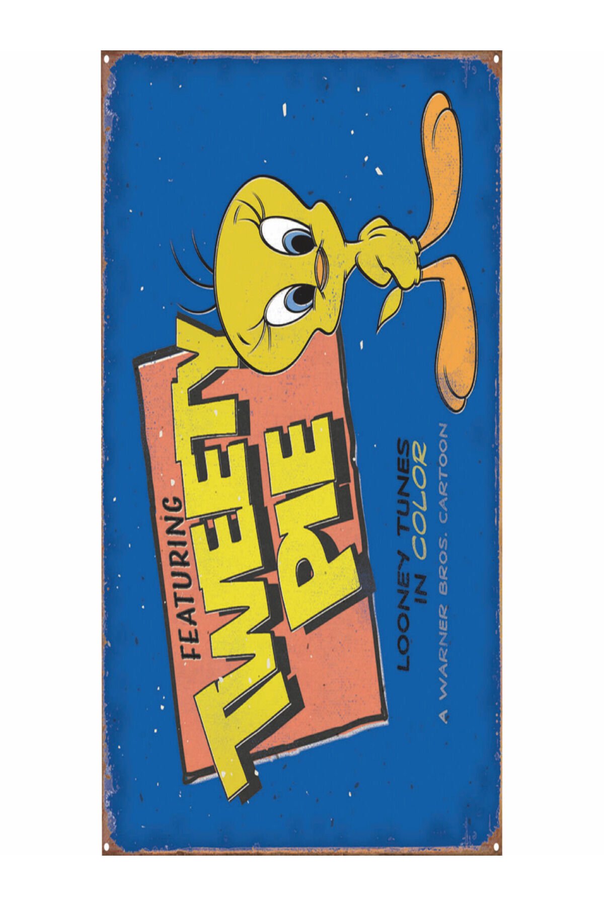 tweety gördüm gördüm bir kuş gördüm çizg film çocuk odası mini retro ahşap poster