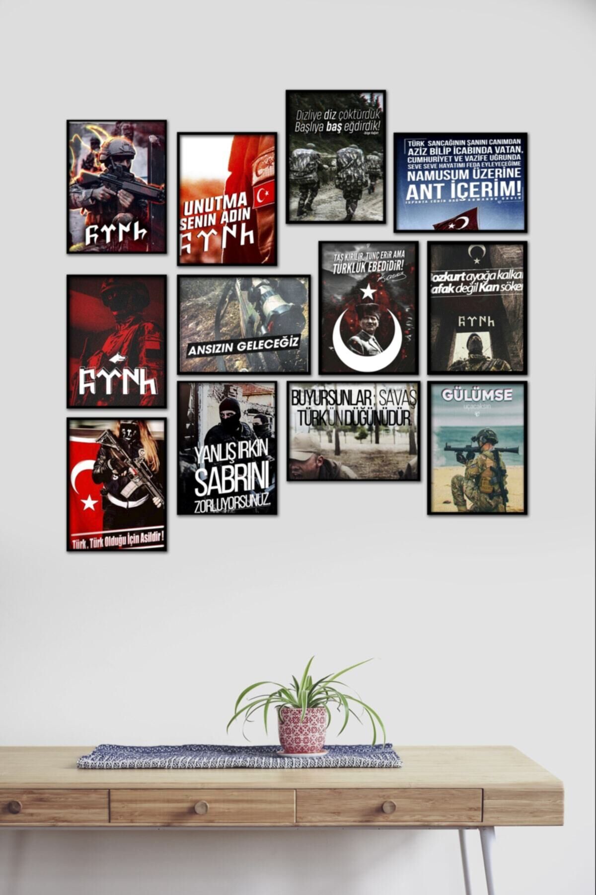 Türk Sözleri Türk Askeri Ülkücü 12 Parça Mdf Tablo