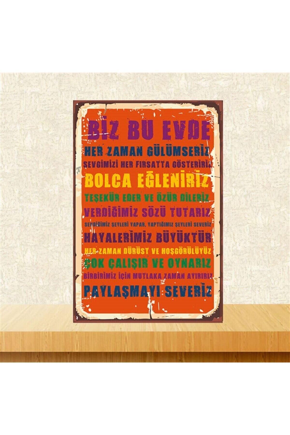Evimizin Kuralları Retro Ahşap Poster 20-30 Cm