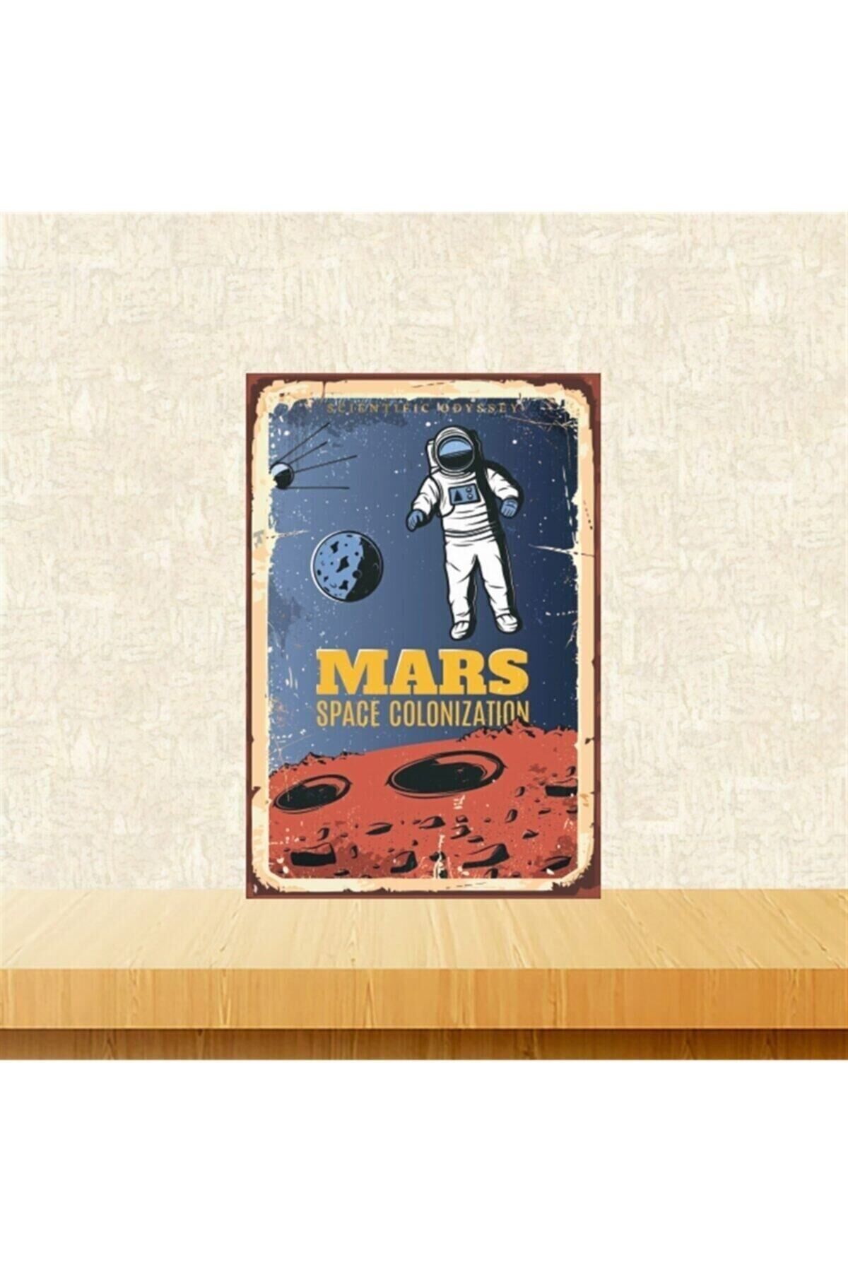 Mars Space Colonızation 20-30 Cm Retro Ahşap Tablo Tkfx5257