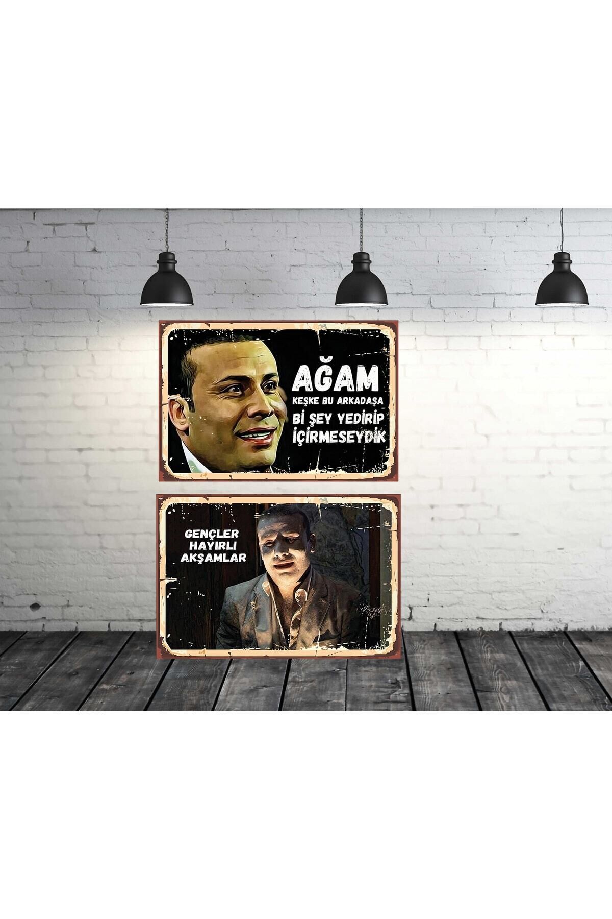 Kolpaçino Ganyotçu Replikleri Seti 2 Adet 20x30 Cm Retro Ahşap Tablo