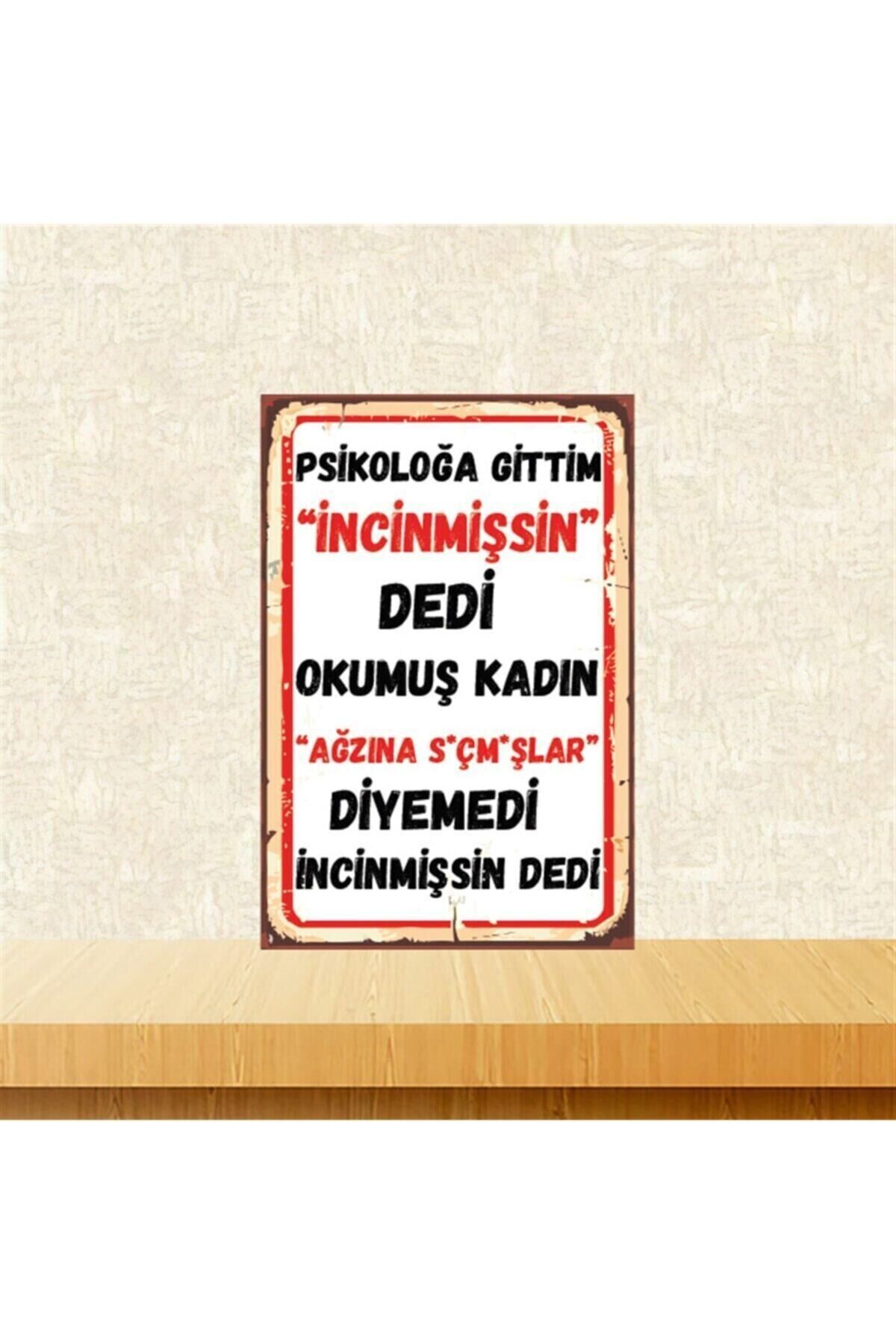 Psikoloğa Gittim 20-30 Cm Retro Ahşap Poster Tkfx4465