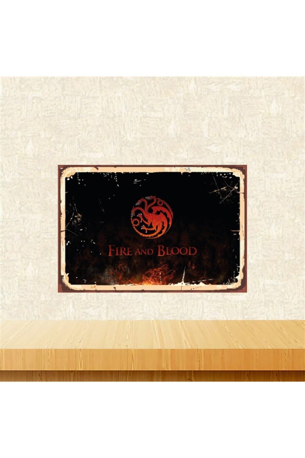 Fire And Blood Tasarımlı 20-30 Cm Retro Ahşap Tablo Tkfx5622