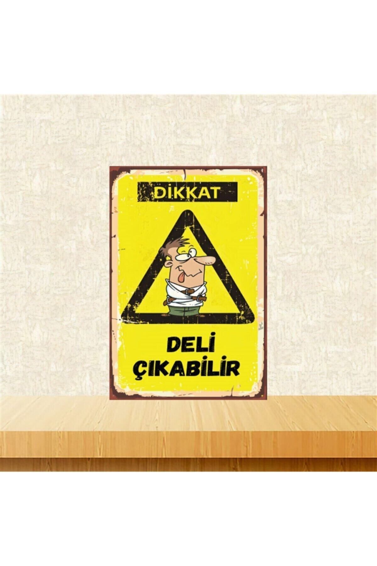 Dikkat Deli Çıkabilir 20-30 Cm Retro Ahşap Poster Tkfx4411