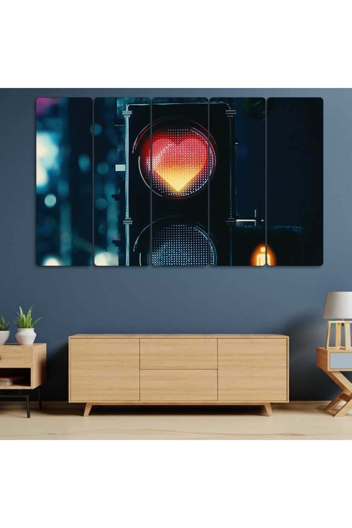 Trafik Lambası, Kırmızı Kalp - 5 Parçalı Tablo