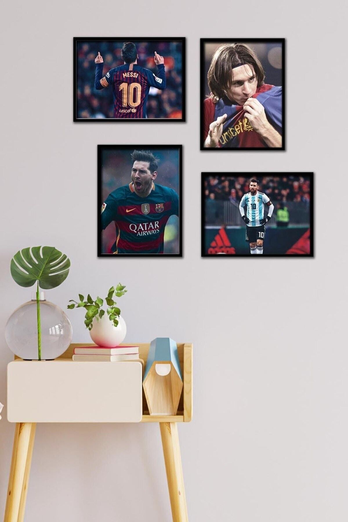Messi 4 Parça Çerçeve Görünümlü Set Tablo