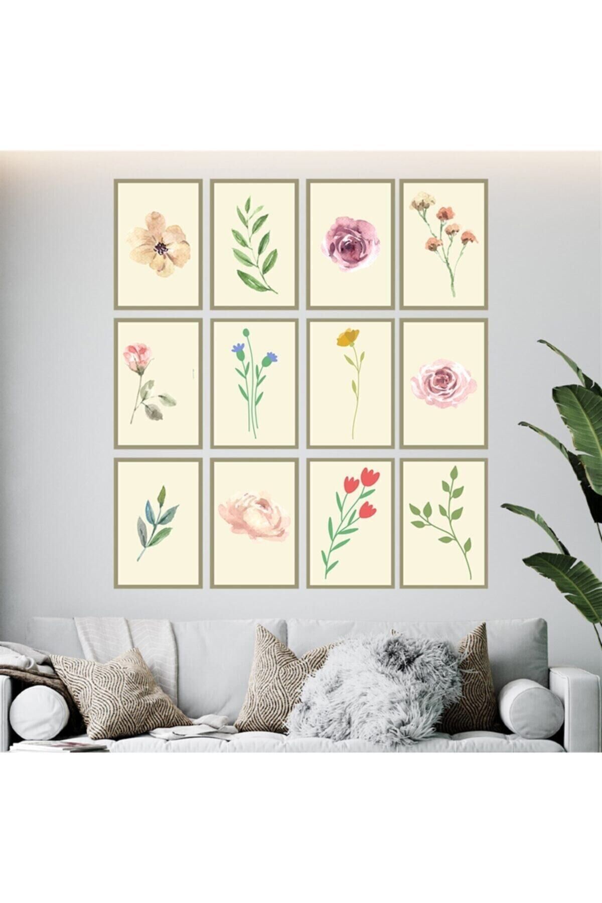 Pastel Ton Çiçekler Temalı Tablo Seti