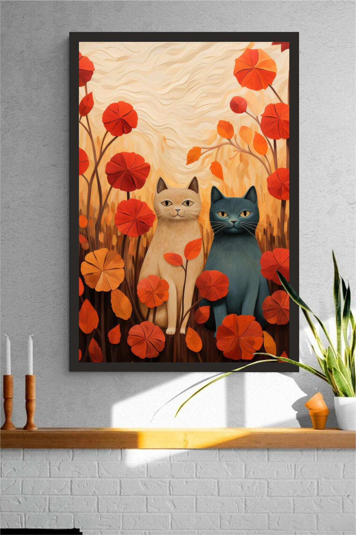 Kedi tasarımlı Çerçeve Görünümlü Mdf Tablo