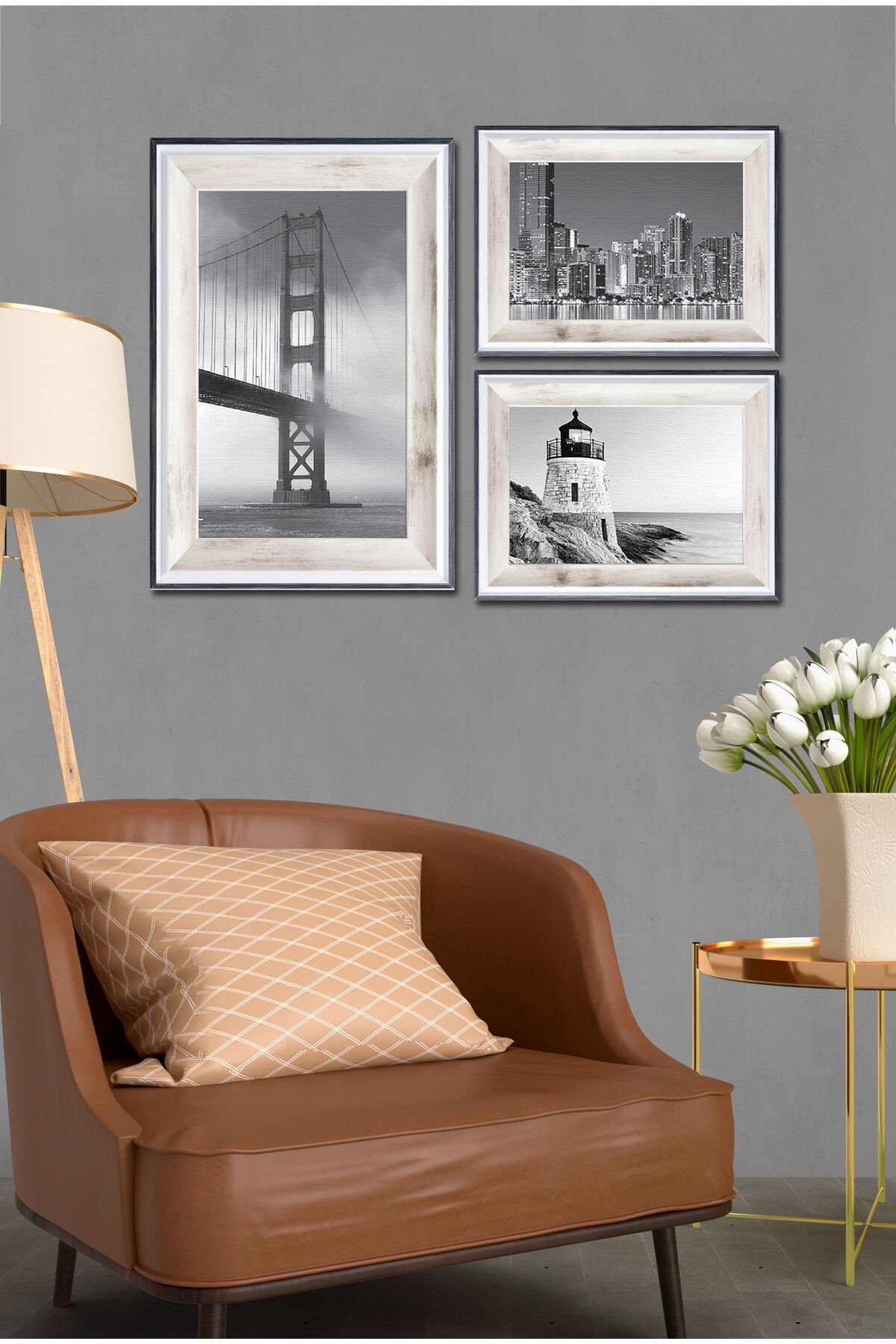 Parçalı Çerçeve Görünümlü Mdf Tablo Seti DNS