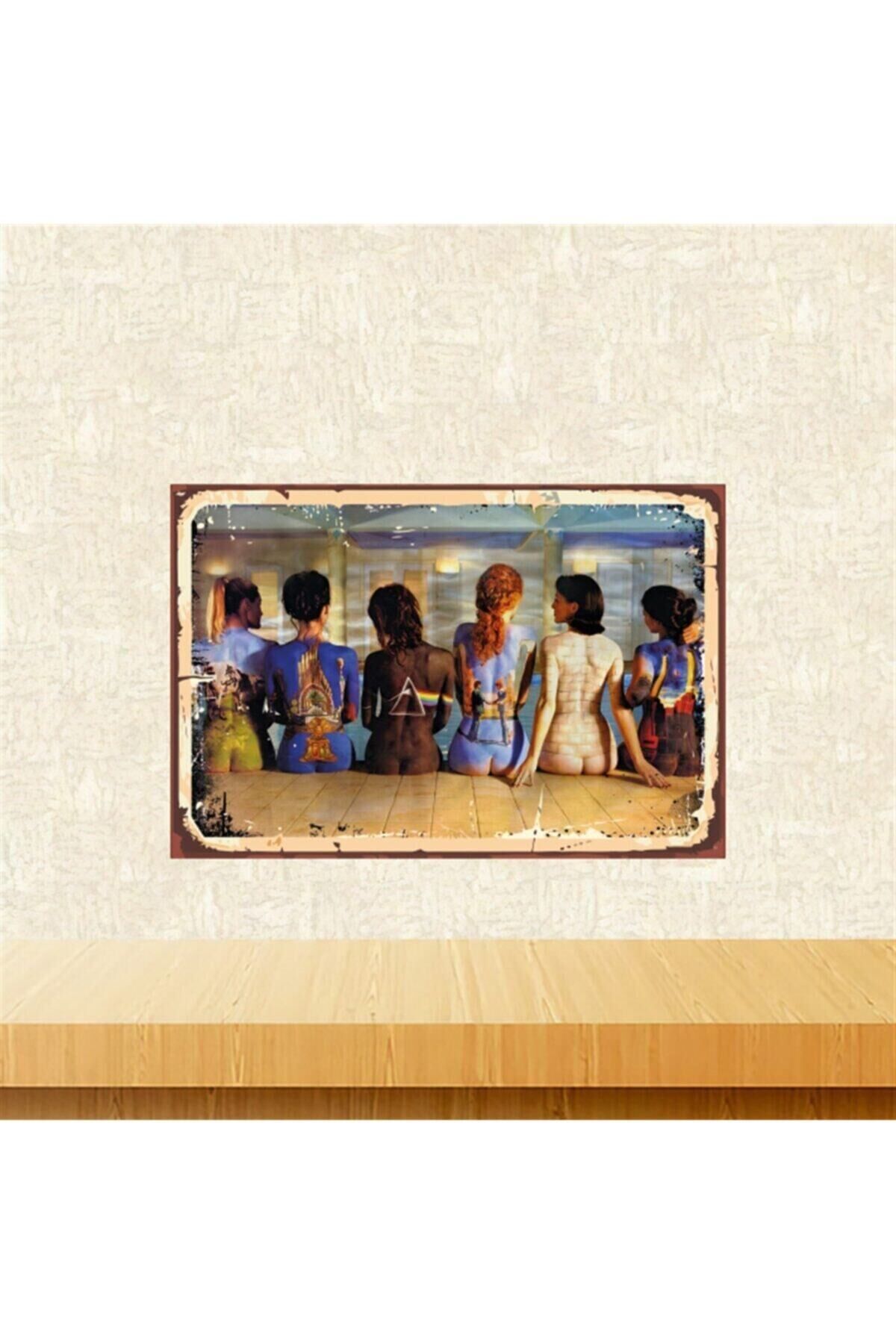 Pink Floyd Ve Kızlar 20-30 Cm Retro Ahşap Poster Tkfx4378