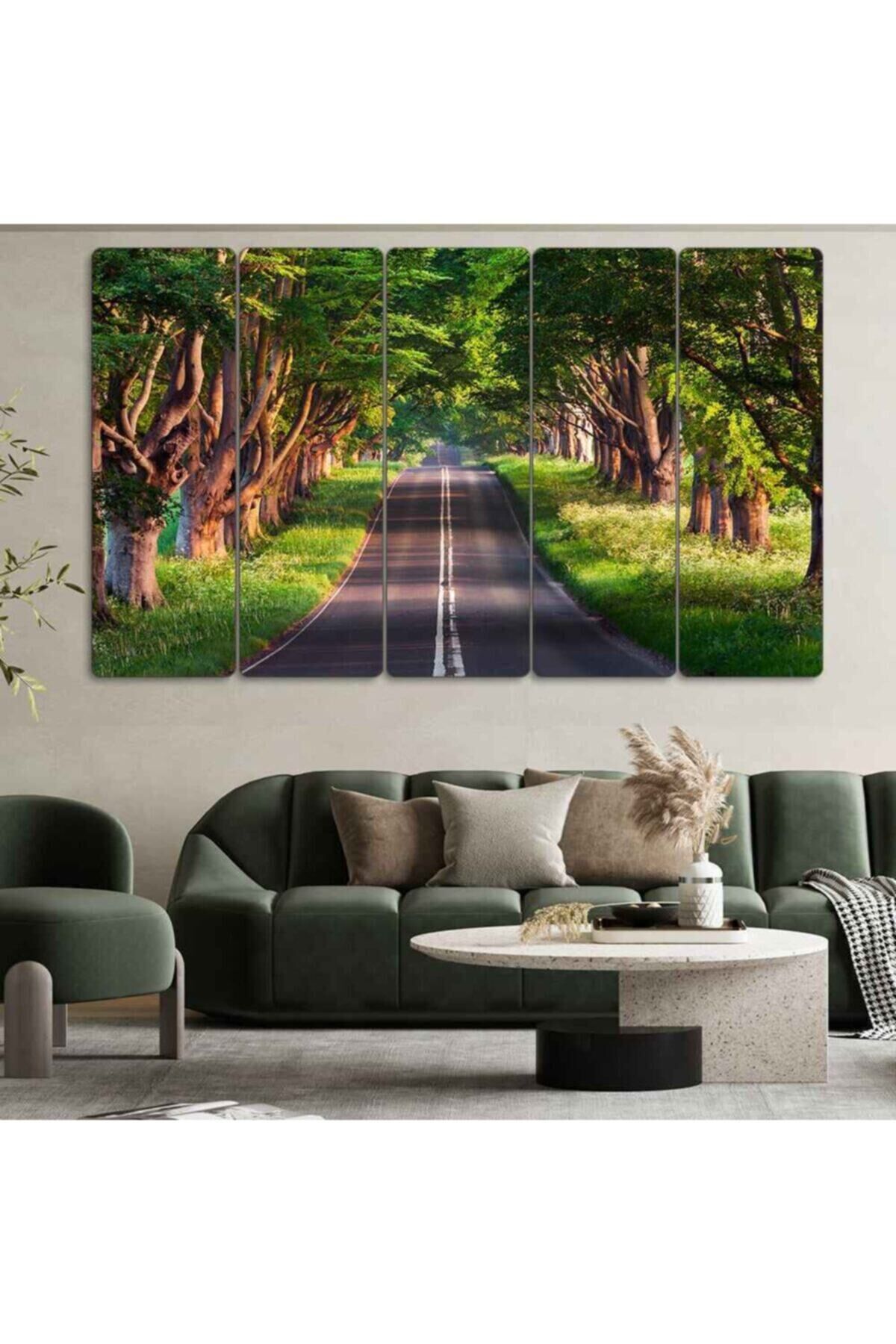 Ağaçlı Yol 5 Parçalı Tablo