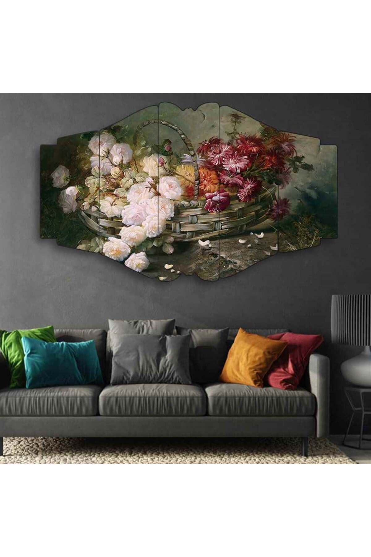 Çiçek Sepeti Zerafeti - 5 Parçalı Tablo