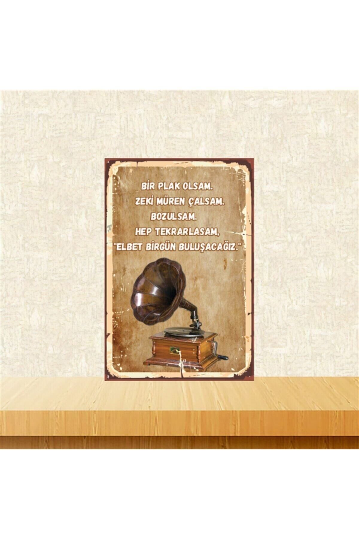 Bir Plak Olsam Zeki Müren Çalsam 20-30 Cm Retro Ahşap Poster Tkfx4505