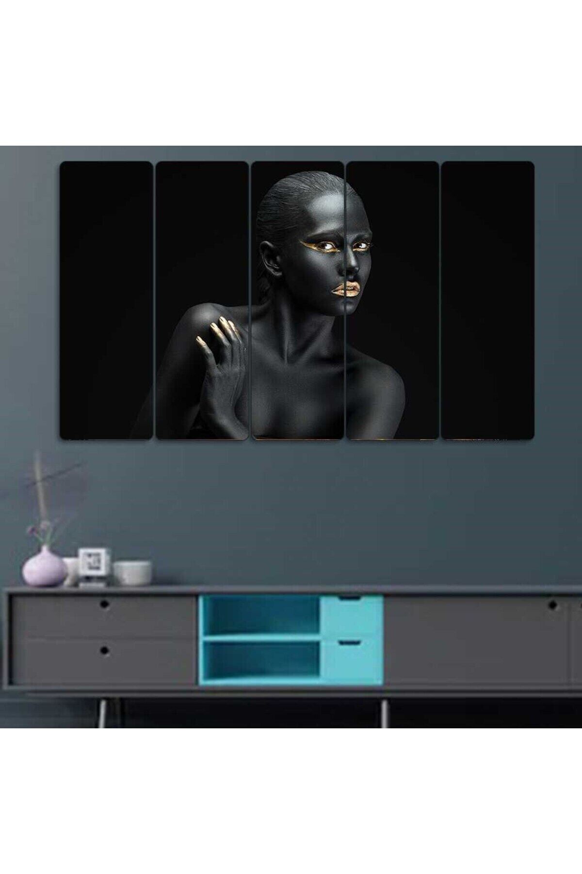 Siyahi Kadın, Asil, Gold - 5 Parçalı Tablo