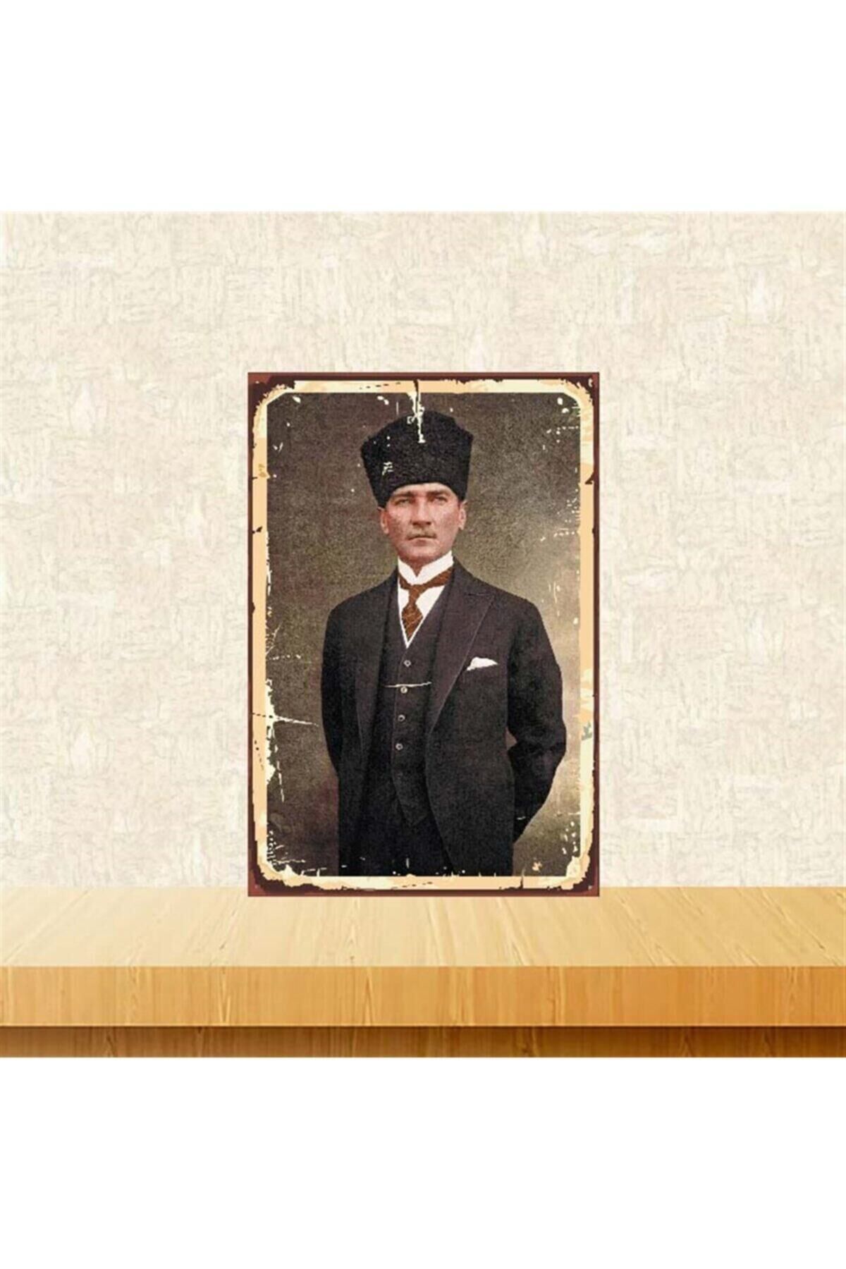 Mustafa Kemal Atatürk Temalı Retro Ahşap Tablo Tkfx4000 20 30 cm