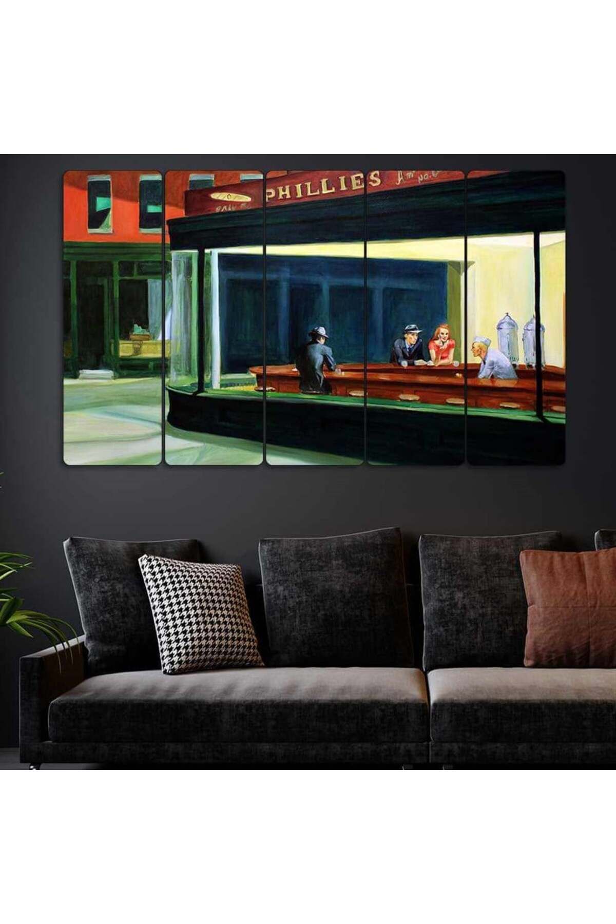 Nighthawks, Edward Hopper - 5 Parçalı Tablo