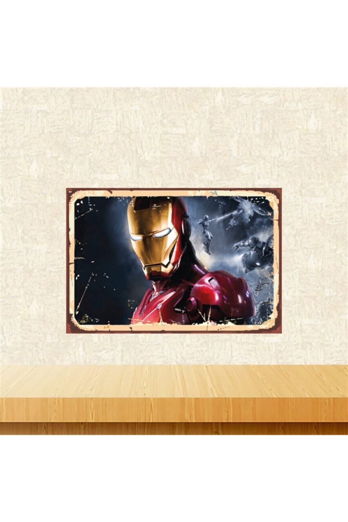 Iron Man Tasarımlı Retro Ahşap Tablo 20x30cm Tkfx5591