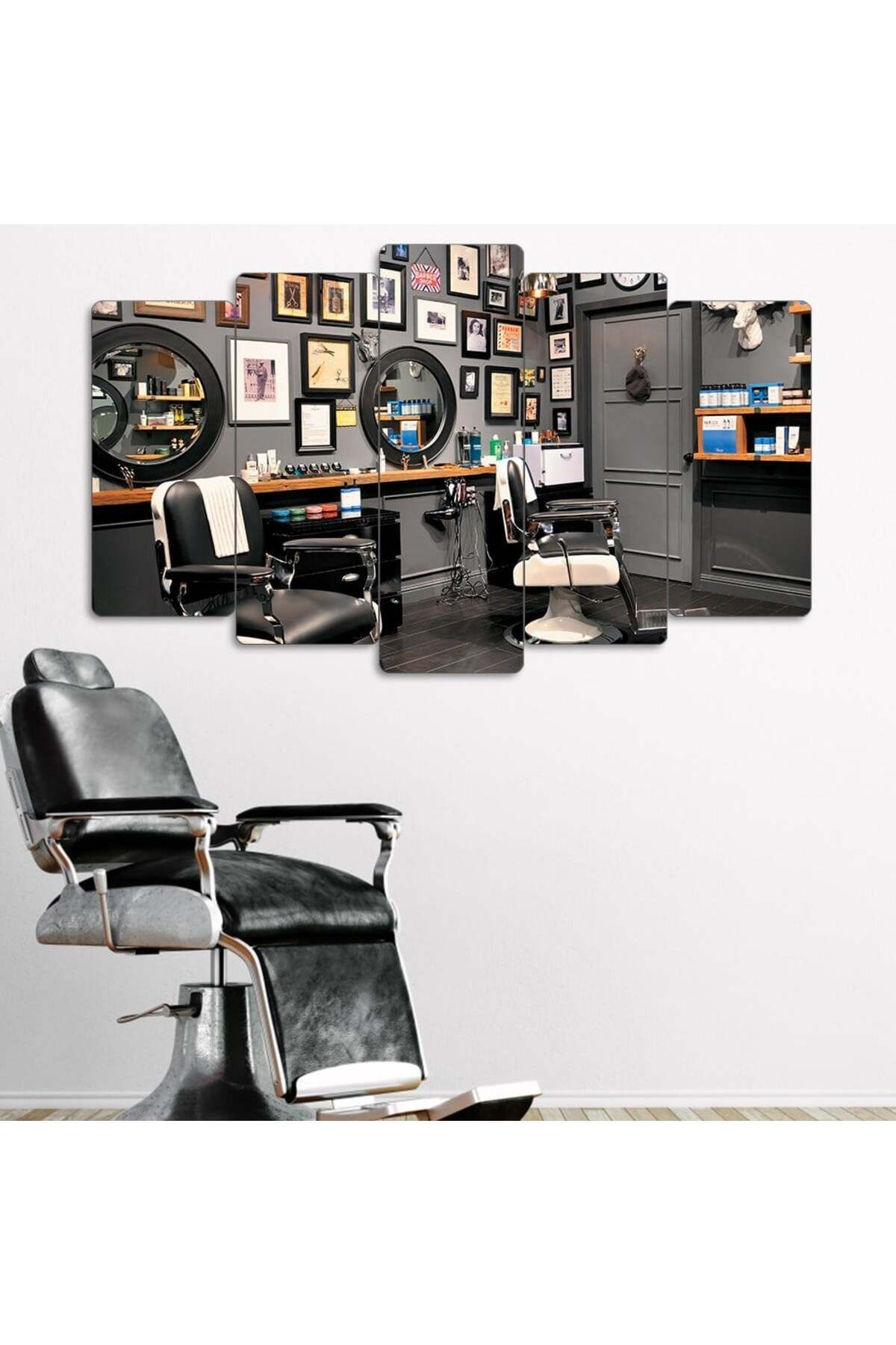 Retro ve Modernin Harmanı - 5 Parçalı Berber Tablo