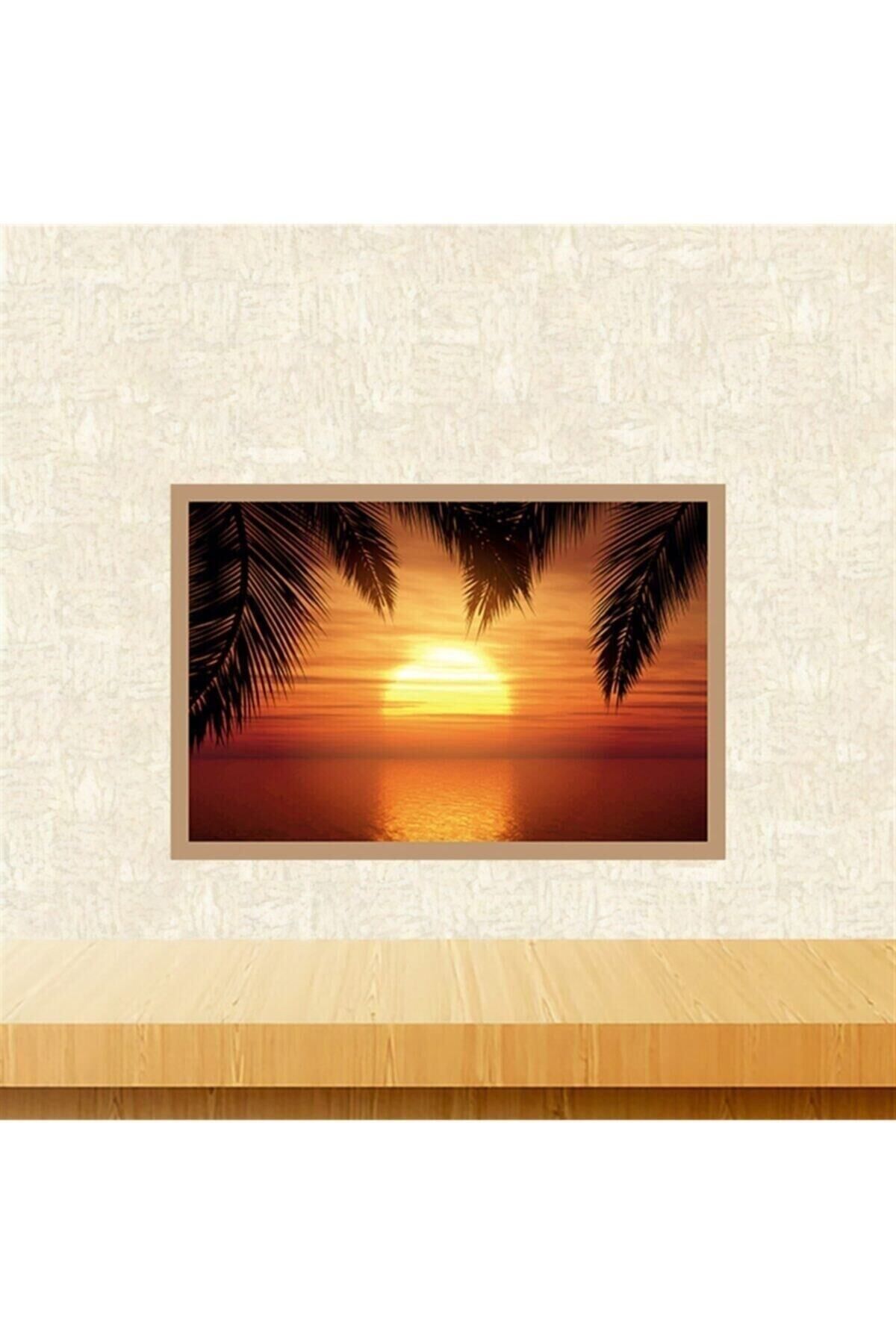 Günbatımı Tasarımlı Retro Ahşap Tablo 20x30 Cm Tkfx6035