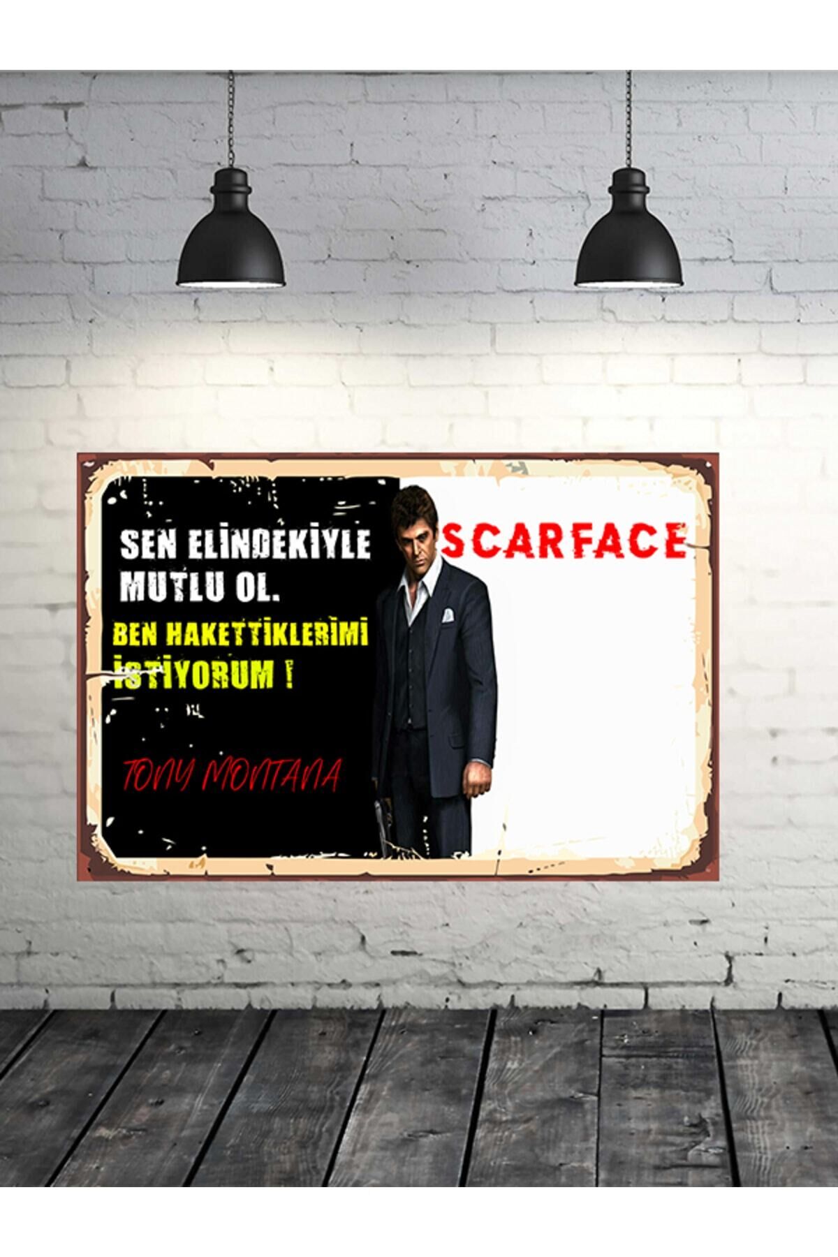 Tony Montana Scarface Ben Hakettiklerimi Istiyorum 20x30 Cm Retro Ahşap Tablo