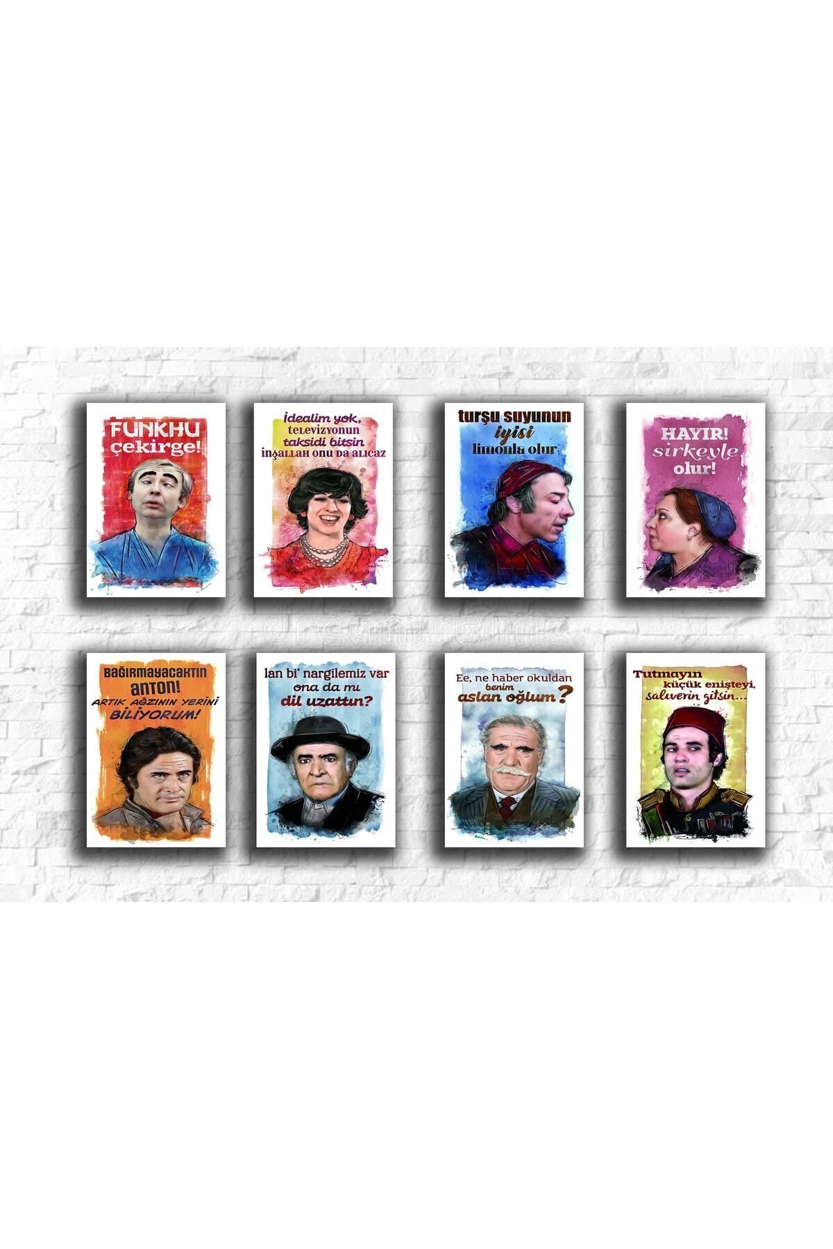 Yeşilçam Temalı 8 Parça Ahşap Tablo Seti