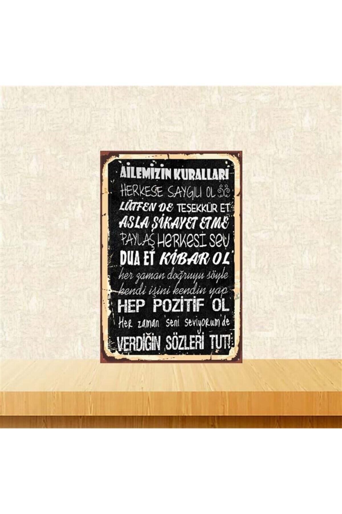 Ailemizin Kuralları Retro Ahşap Poster 20-30 Cm Tkfx4075
